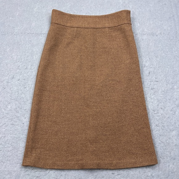 Ralph Lauren Skirt Women's Large Brown Herringbone 100% Wool Slit Pencil Preppy* - Picture 1 of 12